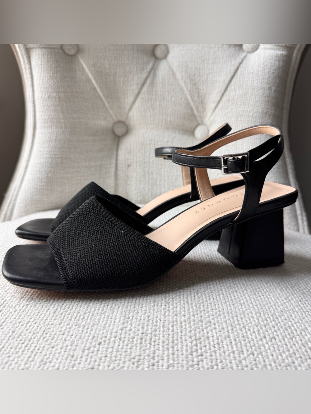Journee Collection Evylinn Black Open-Toe Slingback Block Heel, Size 8